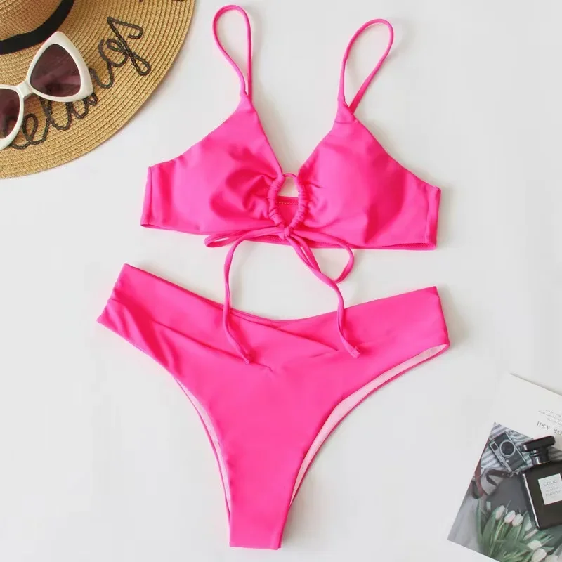 

Sexy High Waist Bikini 2024 Pink High Cut Swimsuit Female Swimwear Women Thong Bikinis Set Bather Beachwear Bathing Suit Pool