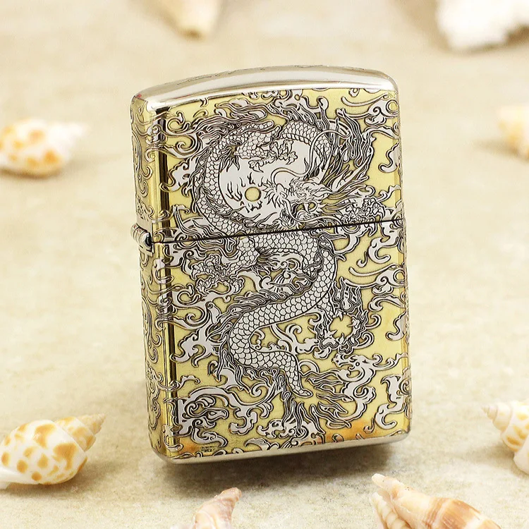 

Genuine Zippo Silver Dragon oil lighter copper windproof cigarette Kerosene lighters Gift with anti-counterfeiting code