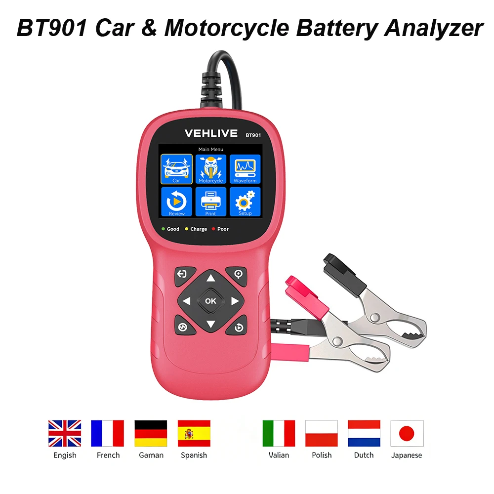 

12В тестер батареек для автомобилей и мотоциклов AMG GEL EFB батарея CCA SOH SOC анализатор состояния здоровья батареек запуск и зарядка транспортных средств тестер внутреннего сопротивления и генератора инструменты