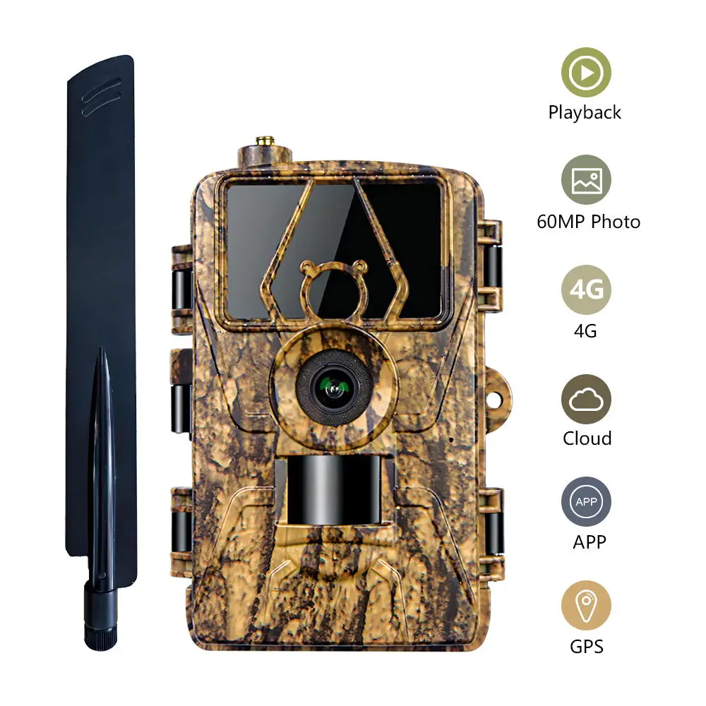 Night Infrared Hunting Camera, Rastreamento de Animais, House Security, Trail Camera, App, Cartão de 32GB Incluído, 60MP Foto, Vídeo 8K, IP66, 4G LTE