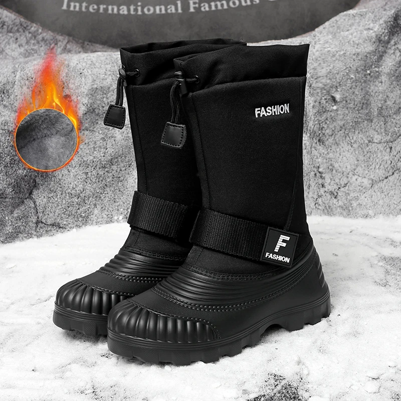 Men Waterproof Snow Boots Warm Cotton Work Boots Warm Plush Men Mid-Calf Fishing Ski Boots Thick Sole Outdoor Winter Boots 45