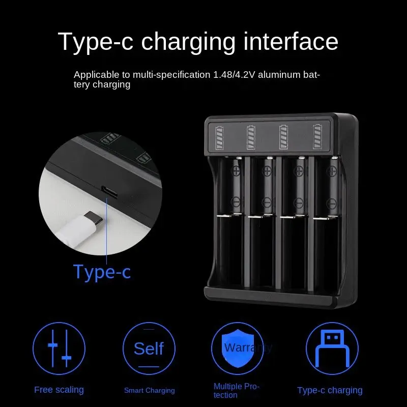 2 4 Slots Intelligent Battery Storage Box with Type-C Cable USB 4.2V Lithium Battery Fast Charging Powerbank 14500 26650 18650