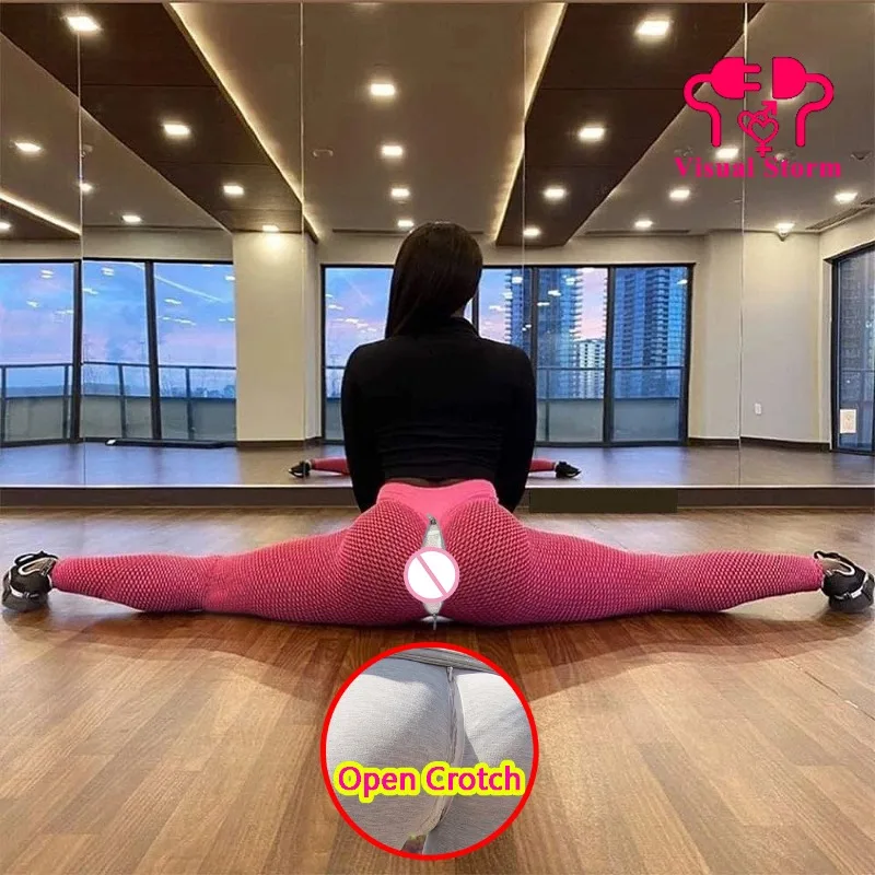 Woman Sexy Open Crotch Leggings Hidden Zippers Butt Legging Fitness Sport Panties Crotchless Push Up Gym Pant Outdoor Sex Erotic