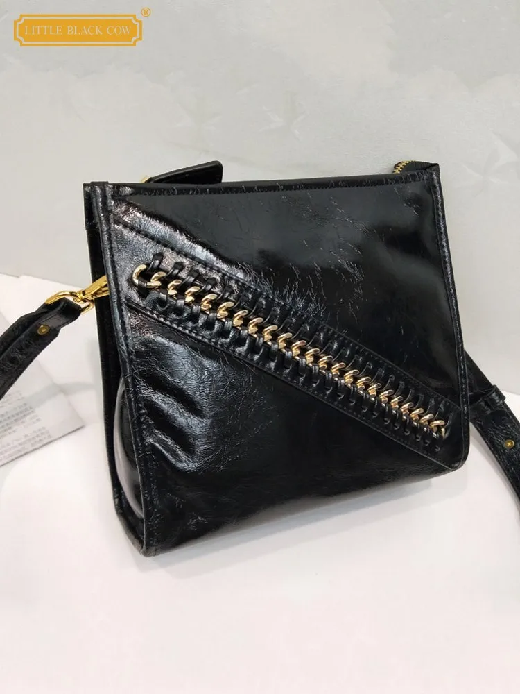 

Designer Womens Casual Versatile Zipper Oil Wax Cowhide Genuine Leather Single Shoulder Bag Soft Leather Fashion Crossbody Bags