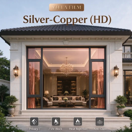 Silver Copper One Way Vision Privacy Glass Tint PET Roll Heat Insulation Anti UV Solar Control DIY Install For Home Office Build