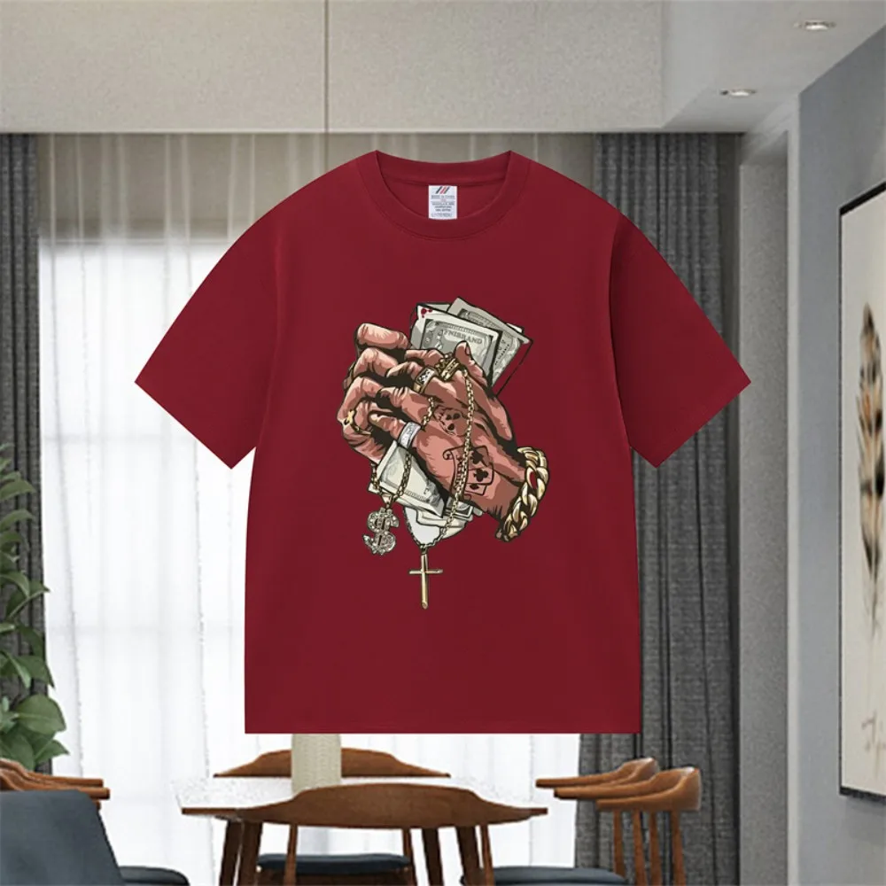 

Men's Summer Short sleeved T-shirt 100% Cotton High Street Loose Fashion High Quality Short sleeved Loose Sports T-shirt