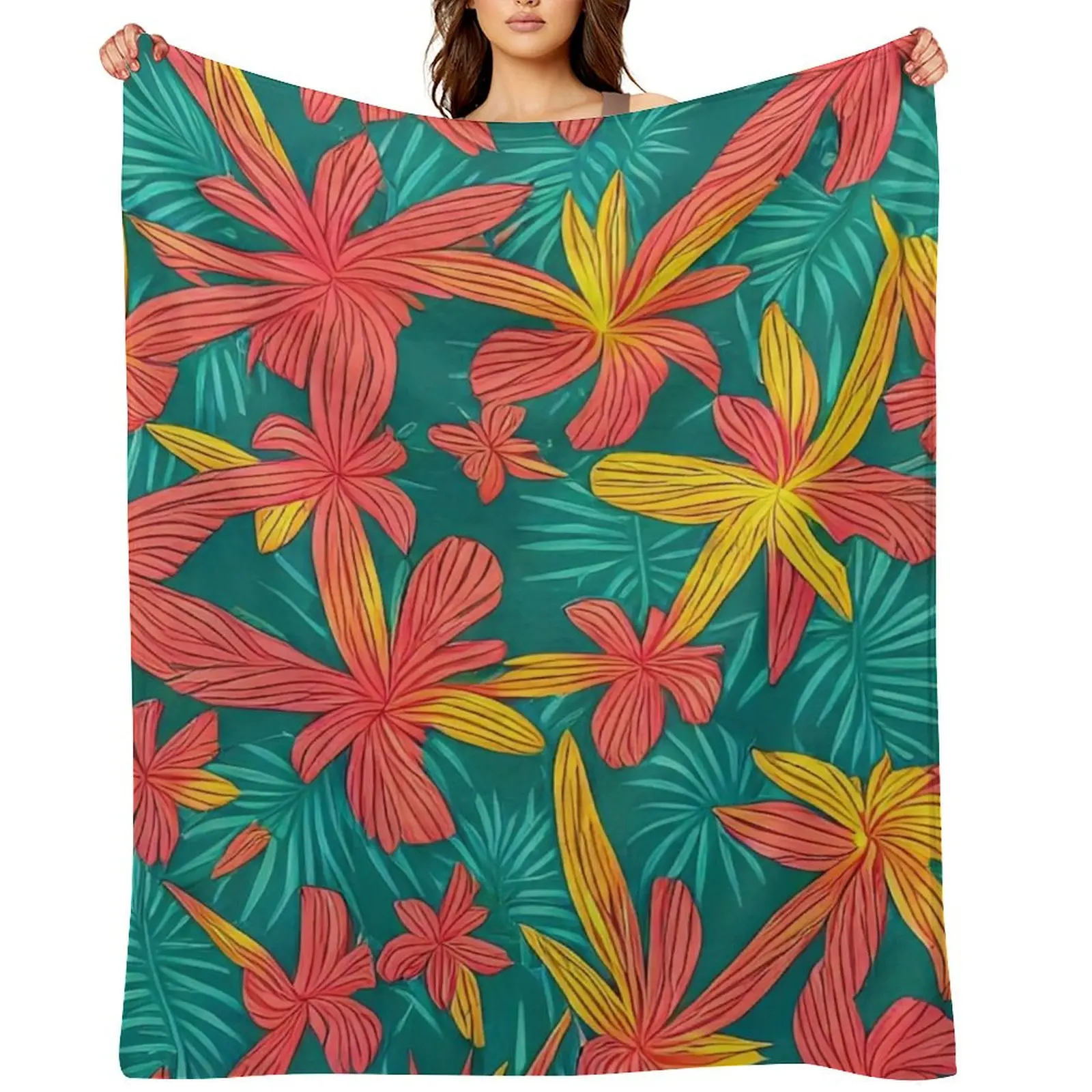 

Tropical Hawaiian Patterns - Exotic Island Theme Throw Pillow Throw Blanket Flannel Fabric Plush blankets ands Hair Blankets