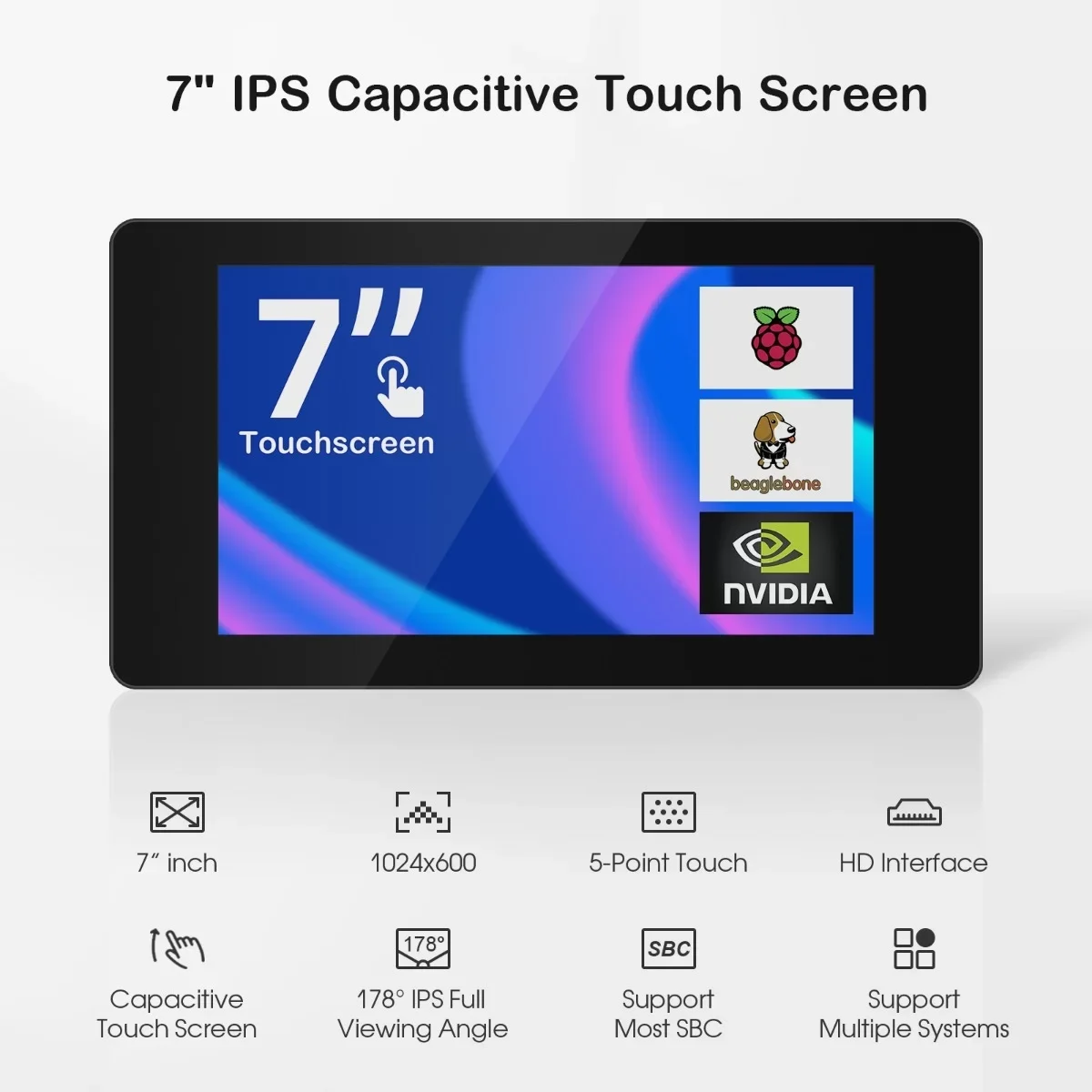 7 Inch IPS Capacitive Touch Screen 1024*600 IPS Monitor Rear Fixing Structure for Raspberry Pi LattePanda Beaglebone Jetson Nano