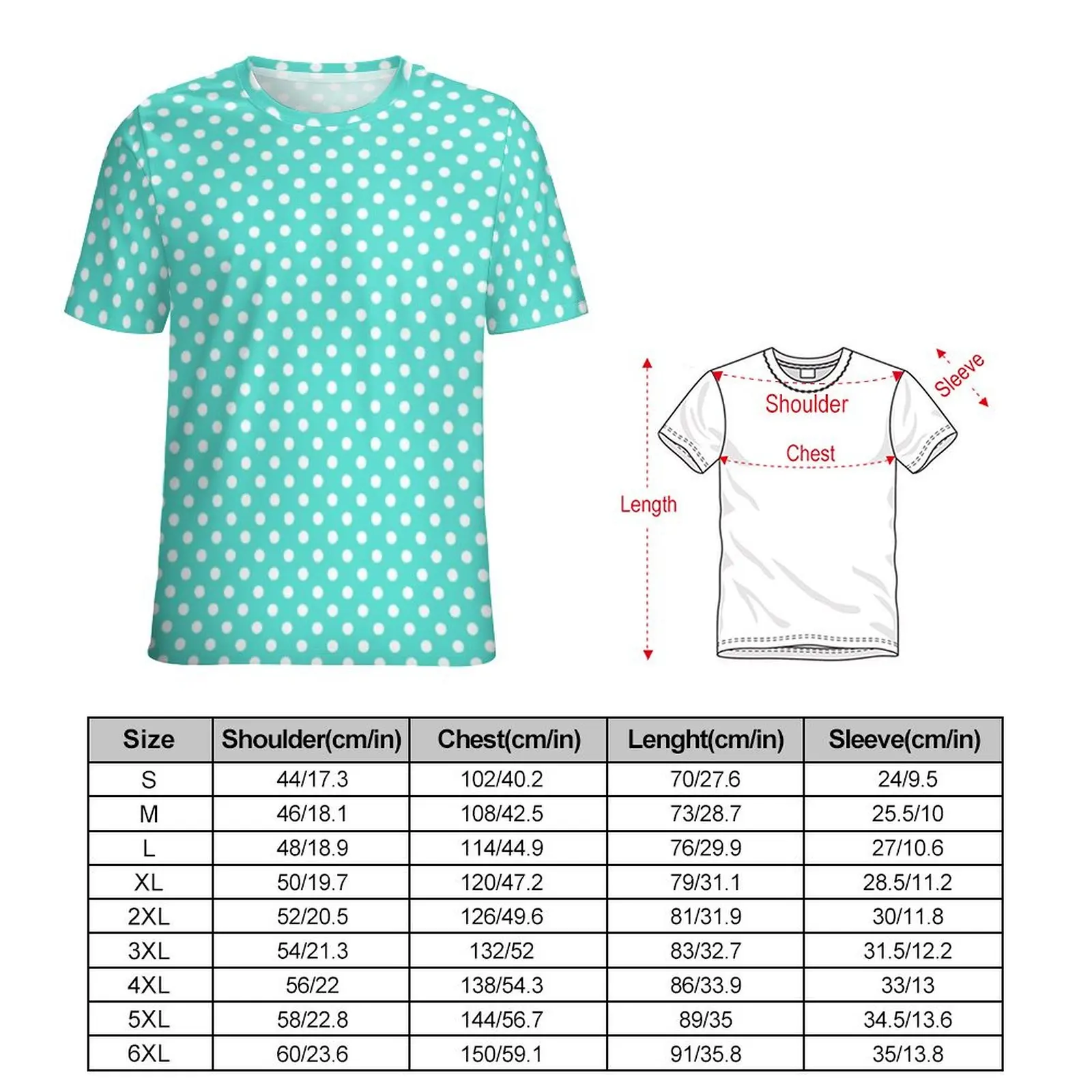 Teal Blue Polka Dot T-Shirt For Men Retro Turquoise Trendy O Neck T-Shirts Summer Harajuku Tops Short Sleeve Plus Size Tee Shirt