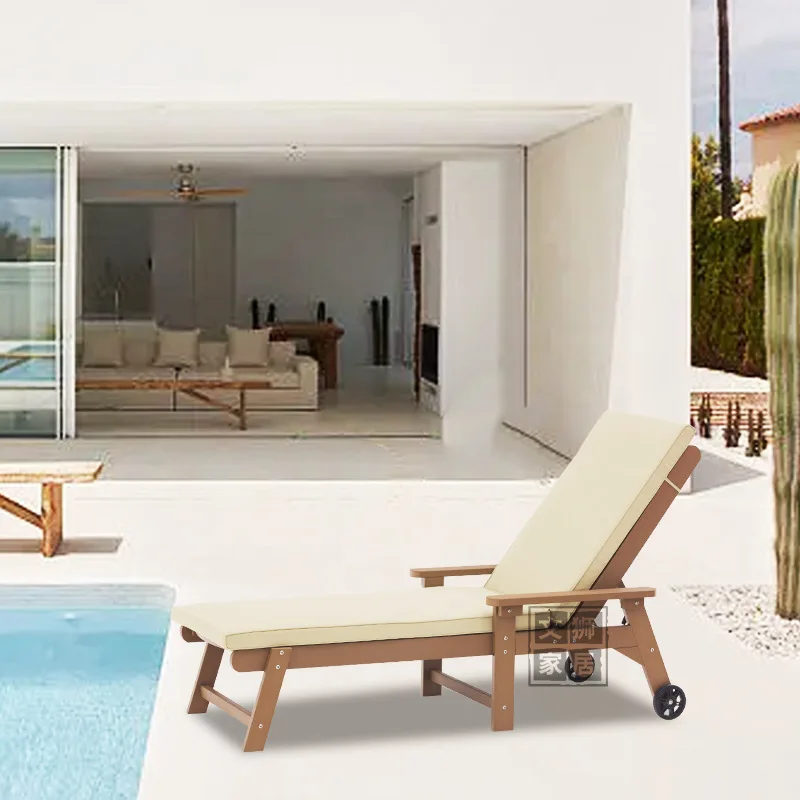 4-Gear قابل للتعديل في الهواء الطلق المتسكع بركة البلاستيك الخشب كرسي الشاطئ فندق في الهواء الطلق المتسكع مسند الظهر كرسي الترفيه #3