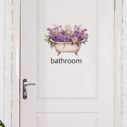 Beautiful Bathtub Flowers Wall Stickers Toilet Bathroom Door Decoration Mural Home Decor Self-adhesive Beautify Wallpaper Manga