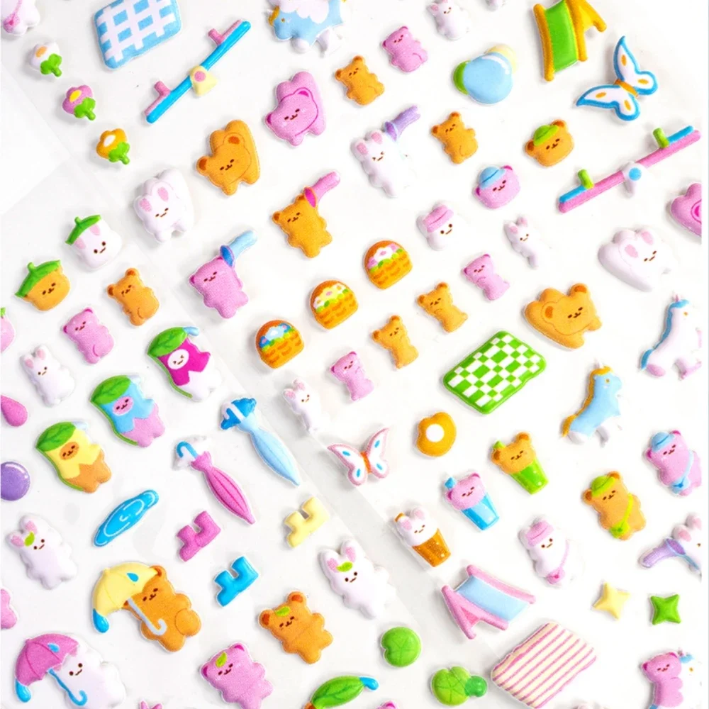 4 ชิ้น/ล็อต Happy Mini สัตว์การ์ตูน 3D Puffy สติกเกอร์กาวสติกเกอร์ DIY ไดอารี่เครื่องเขียนสติกเกอร์ของขวัญโรงเรียนอุปกรณ์สํานักงาน