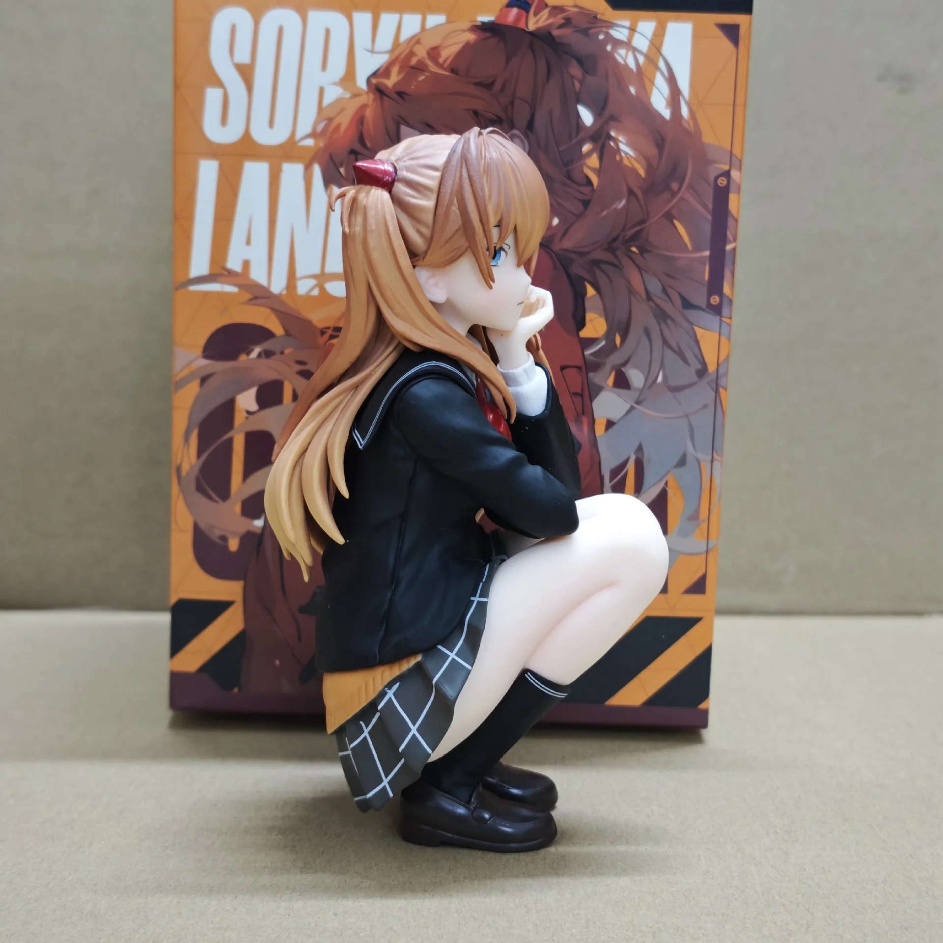 Figurki Anime NEON GENESIS EVANGELION EVA Asuka Langley Soryu w stylu College, model PVC, zabawki, lalka, ozdoba, kolekcjonerskie prezenty w pudełku
