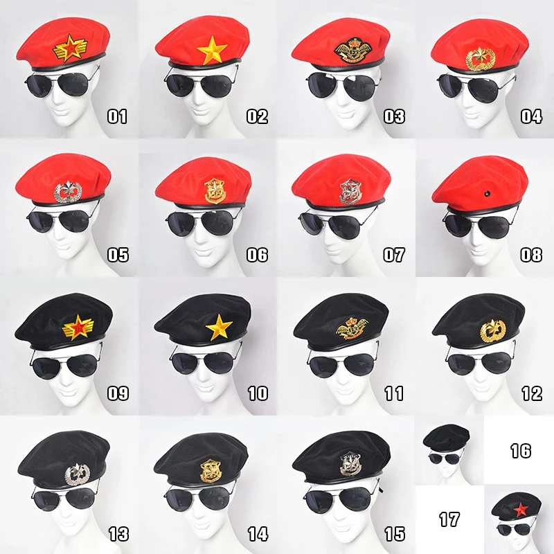 Men Women Wool Felt Berets Metal Badge Decor Sailors Dance Stage Performance Hat Military Fans Army Cap Security Cap Adjustable