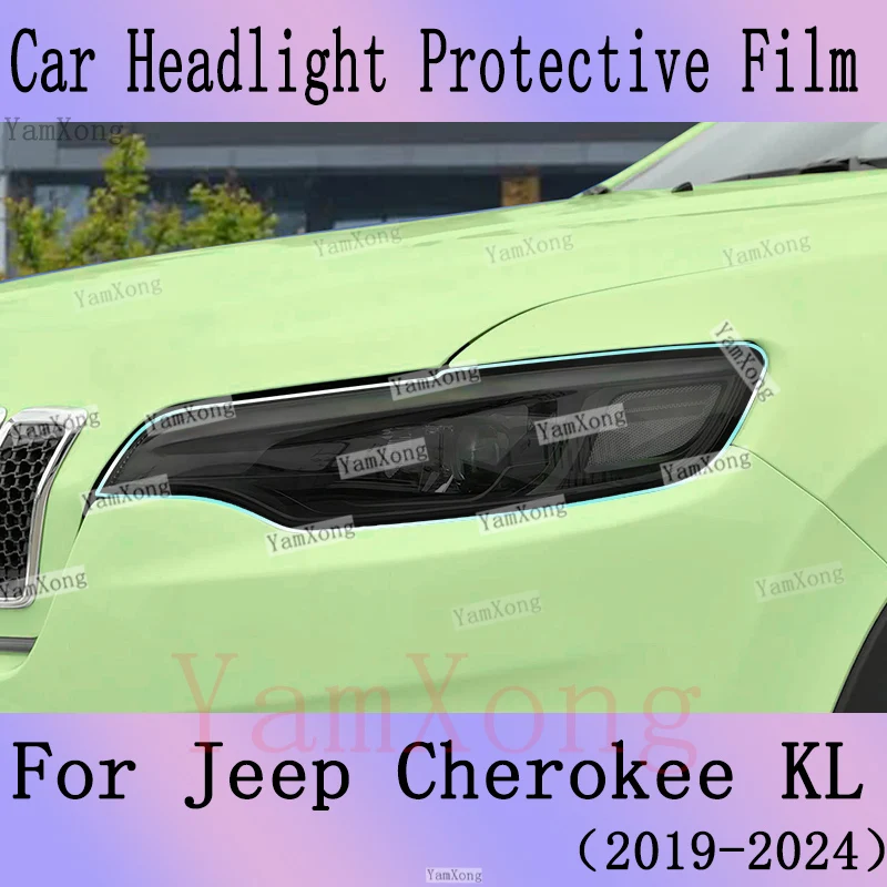 For Jeep Cherokee KL 2019-2024 Exterior Crop Headlight Light Black Smoke Scratch los Faros Transparent Protective Sticker Film