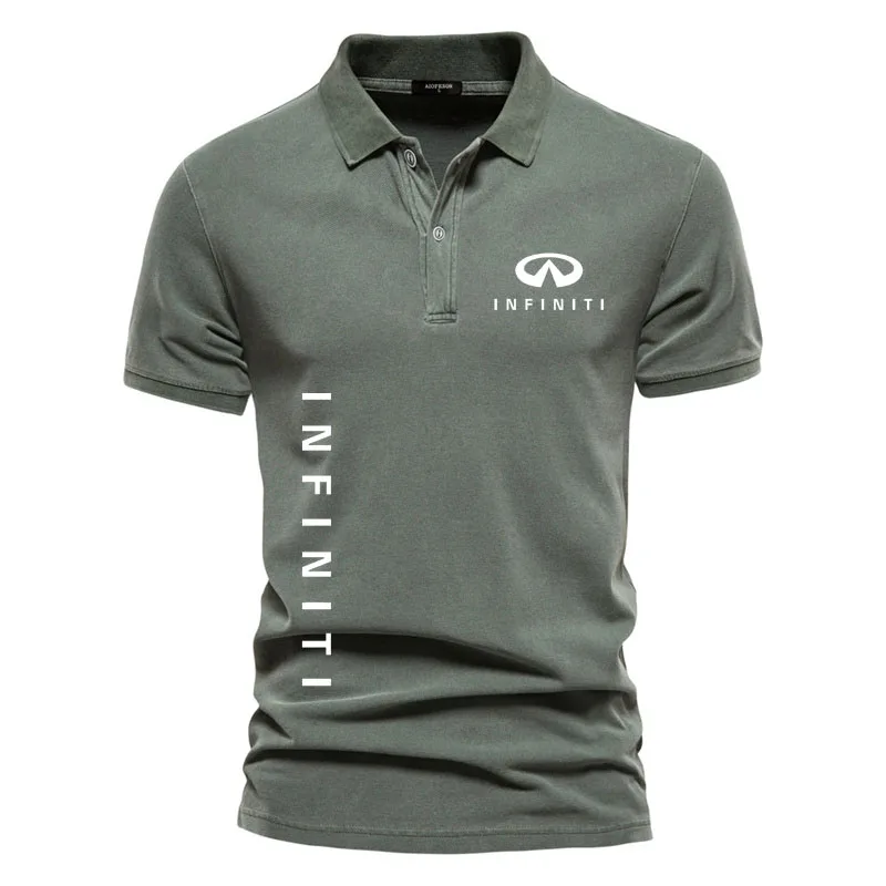 Hot sale lapel T-shirts Infiniti Car logo print men\'s POLO shirt new golf shirt high-end cotton men\'s POLO shirt short sleeve