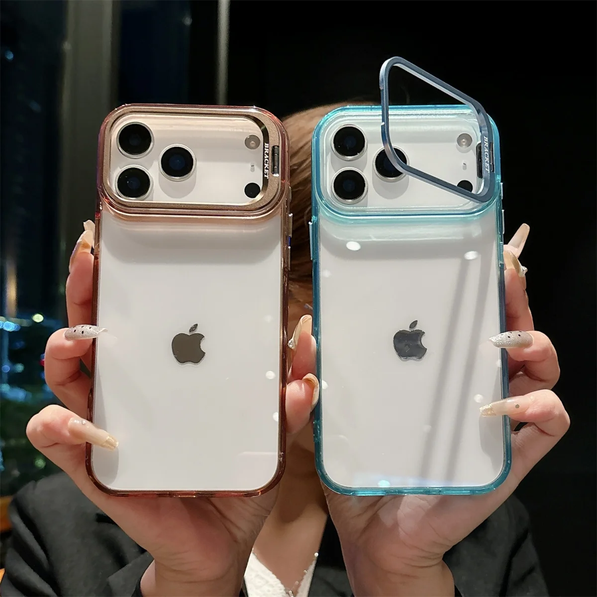 Transparente Hartschalen-Handyhülle für iPhone 18 17 Air 16 15 Plus 14 13 12 Pro Max mit Metallhalterung, Stoßfeste Schutzhülle – Detail 14
