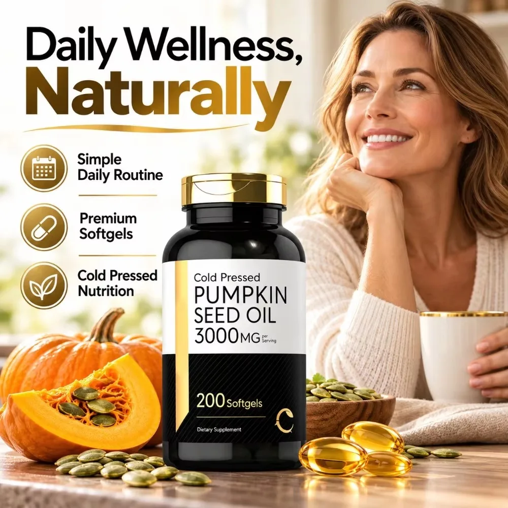 Pumpkin Seed Oil Softgels 3000mg 200 Count Cold Pressed Omega 6 & 9 Supplement for Men Women Daily Wellness Quick Release