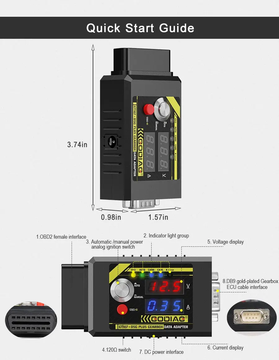 GODIAG GT107+ DSG Plus Gearbox Data Adapter For Benz/BMW/DQ250/DQ200/ VL381/VL300/ DQ500/DL501 work with PCMtuner