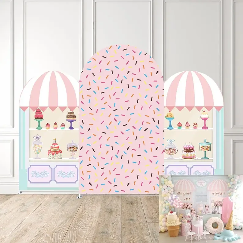 Mehofond Sweet Candy Shop Arch Backdrop Covers Ice Cream Sprinkles Pink Birthday Party Decorations Girls Baby Shower Decortions