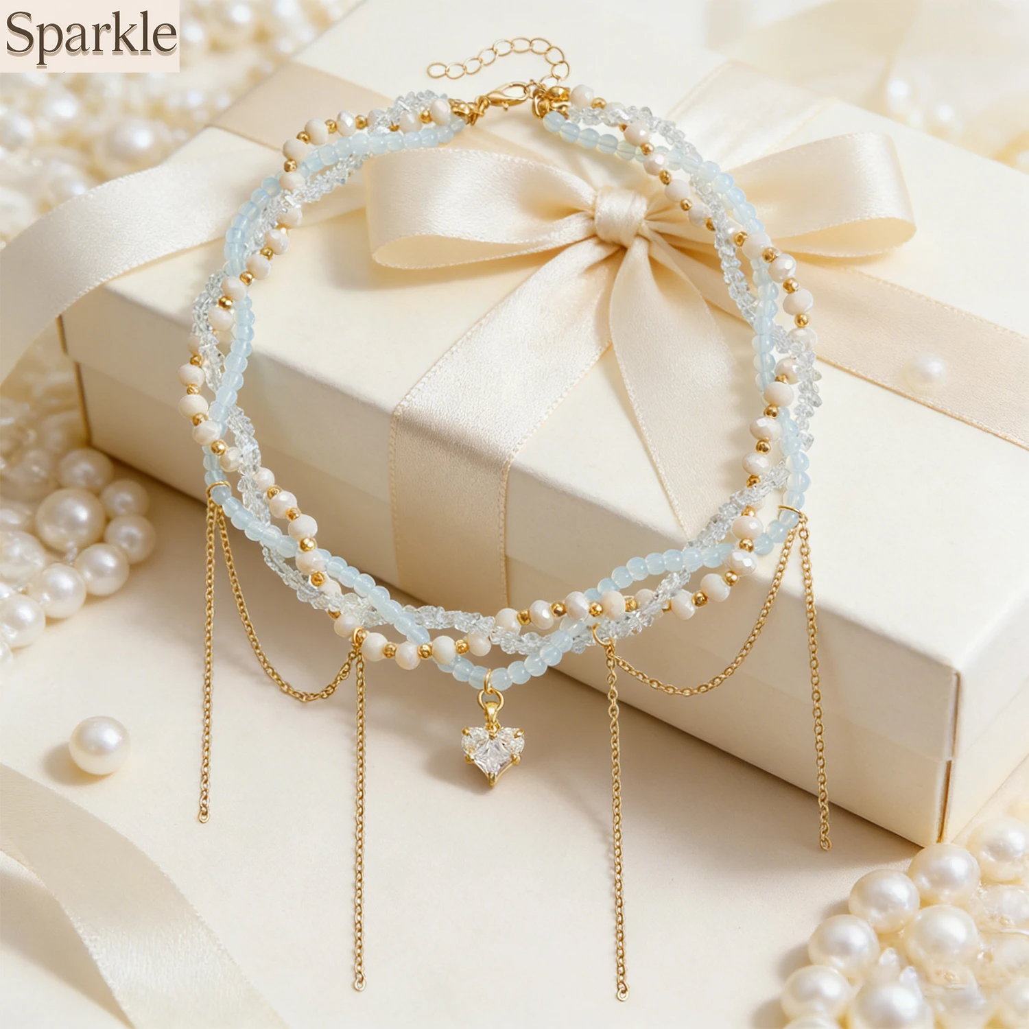 

Boho Elegant Fashion Heart Beaded Necklace Irregular Crystal Chain Y2K Choker for Women Exquisite Party Jewelry Gift