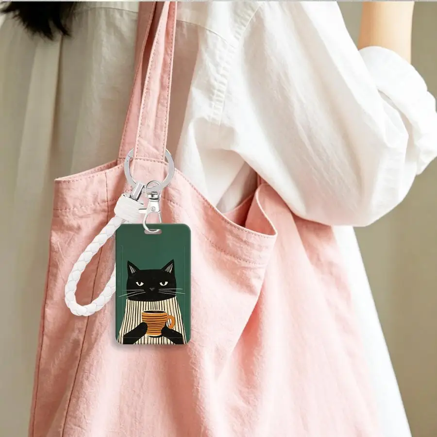 Black Cat 1Pc Card Holder Retractable Credit Card Holders Holders Child Bus with lanyard Bank ID Badge Cover Case
