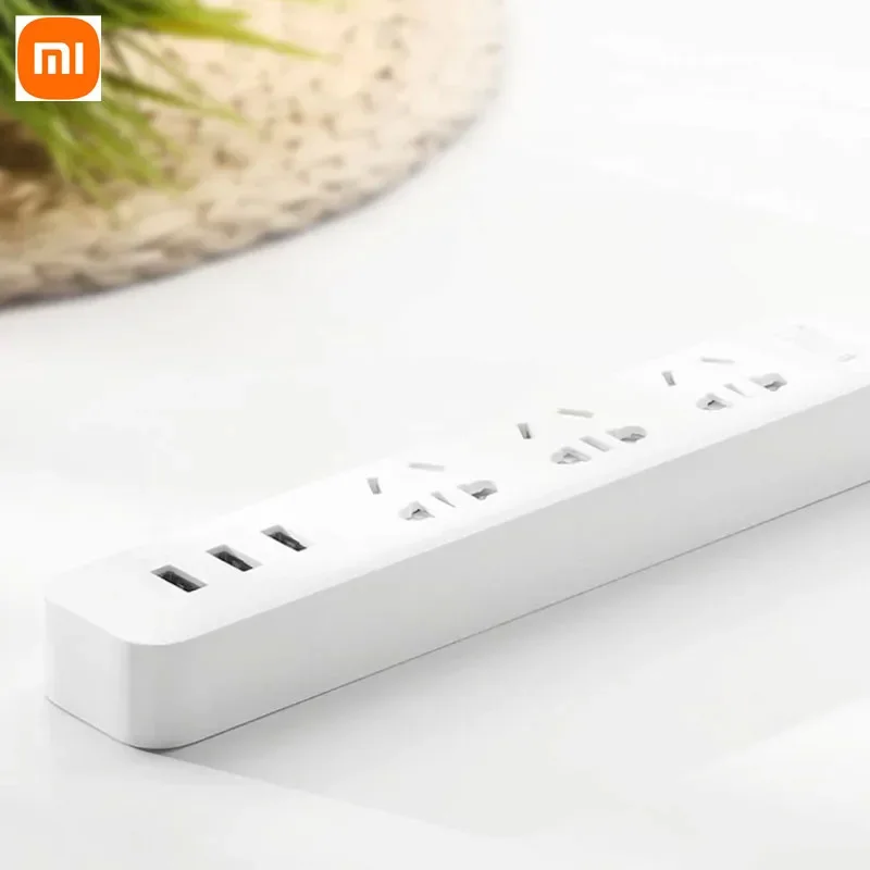 Original xiaomi casa inteligente tomada de energia eletrônica carregamento rápido 3 usb com 3 soquetes plugue padrão com logotipo extra