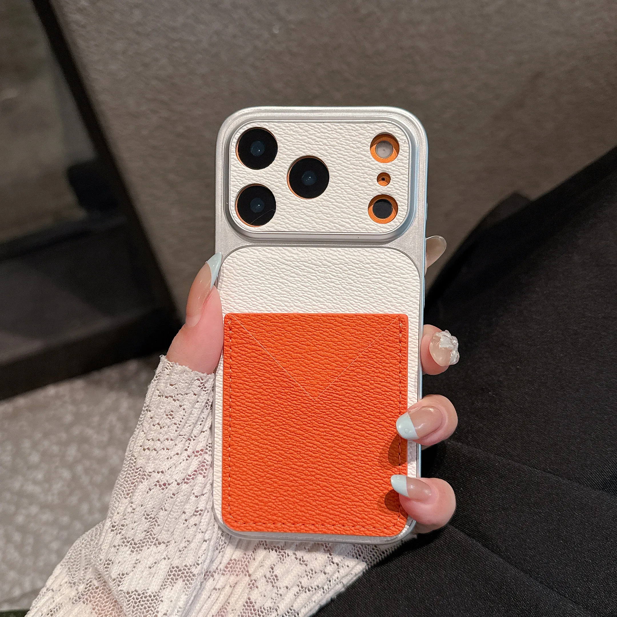 

Simple Card Solt Contrast-colored Leather Phone Case for iPhone 17 Pro max 16 15 14 13 Shockproof Comfortable Grip Cover