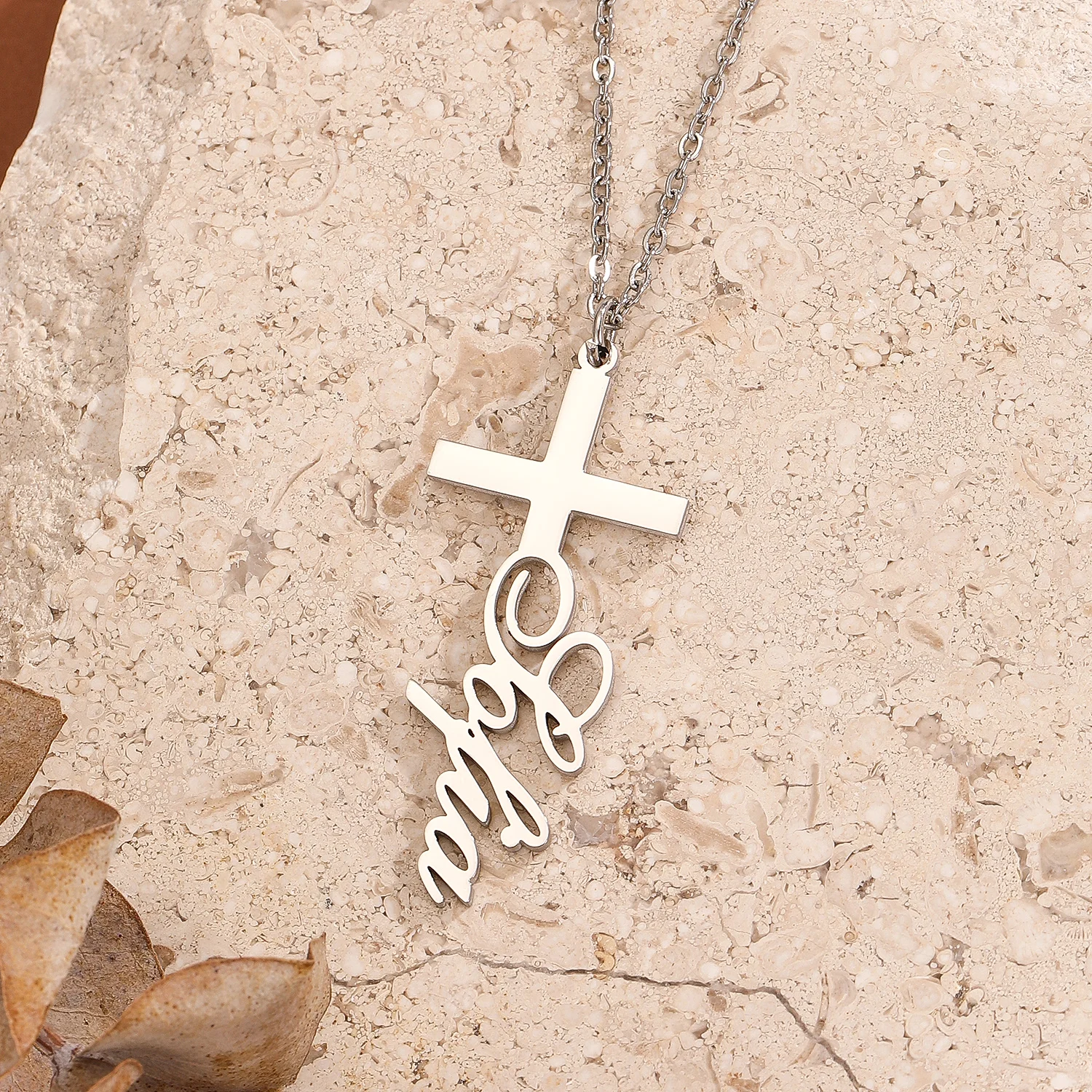 1pc Personalized Easter Gift Stainless Steel Customized Cross Vintage Name Pendant Necklace For Women Prayer Gift