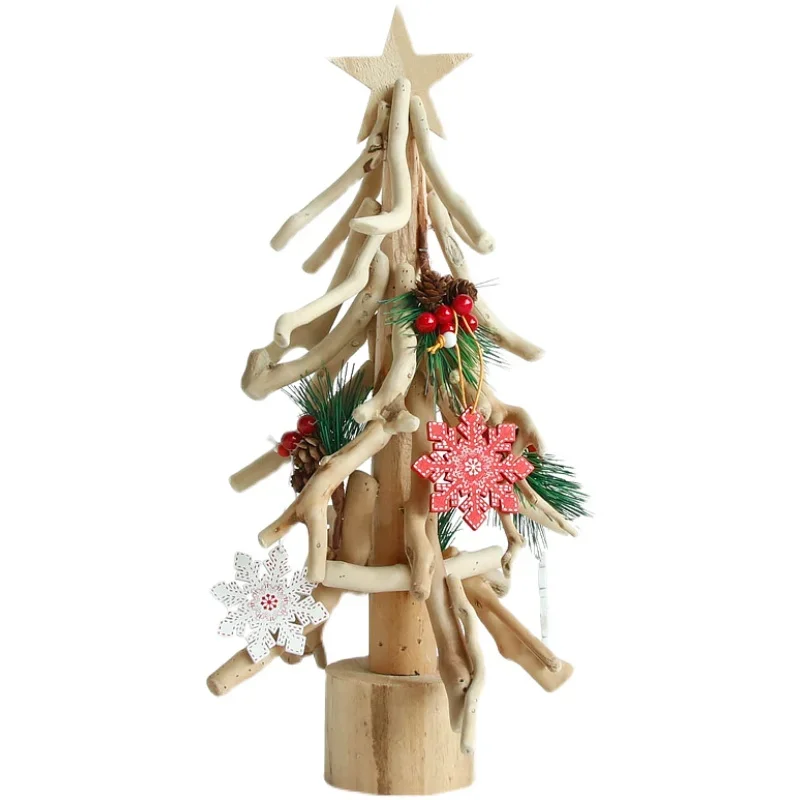 

Handmade Solid Wood Nordic Desktop Christmas Tree Door Small Ornaments Background Layout Household Luminous Christmas Decoration