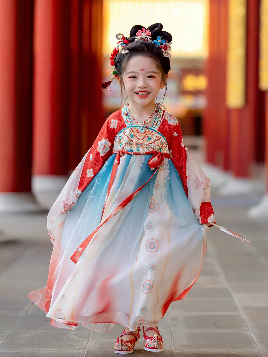 Yao Guang Hanfu Girls Autumn Clothing 2024 New Girl's Chinese Style Jacket and Dress Children's Ancient Style Dunhuang Dress