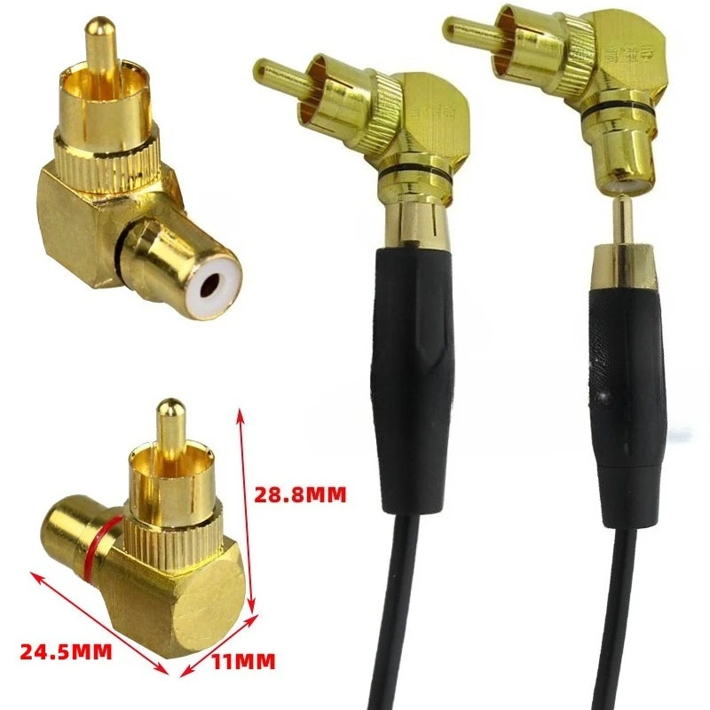 2pcs Gold-Plated RCA Male to Female 90° Right Angle Adapter, Pure Copper Audio Video Connector for Home Theater TV Speaker