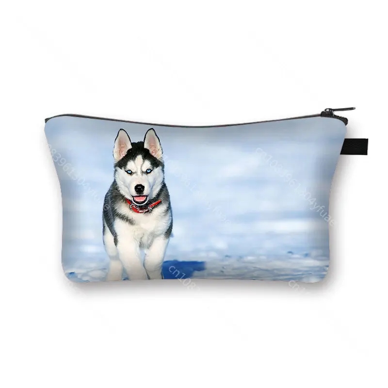 Cute Husky Dog Causal Cosmetic Bags Women Makeup Bag Heat Transfer Organizer Storage Bag Girls Mini Handbag