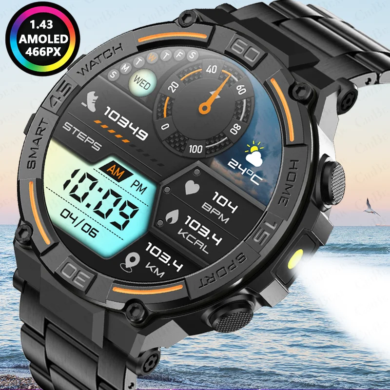 Militar ao ar livre robusto smartwatch masculino gps esportes fitness relógio à prova dwaterproof água chamada bluetooth com luzes led para homem relógio inteligente
