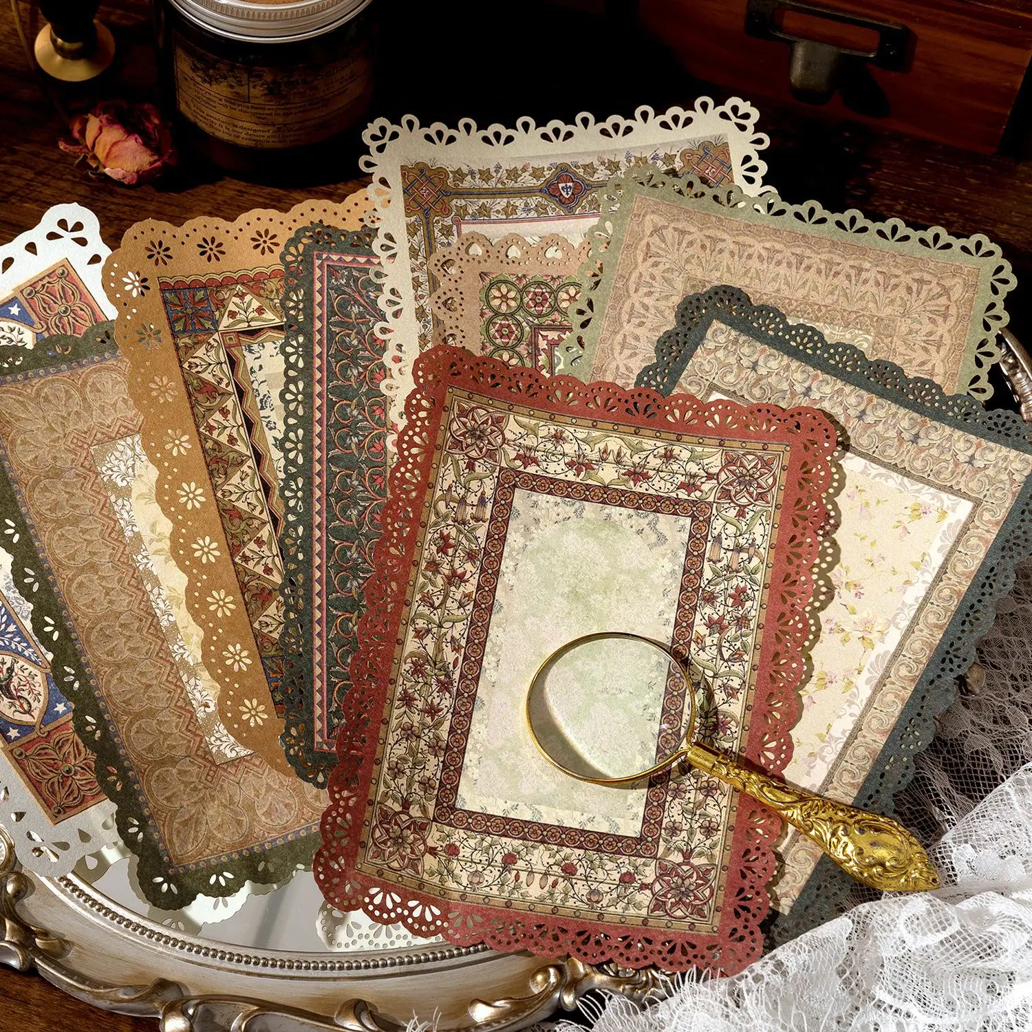10 pcs Large size Lace lace Retro Decorative paper Writing and scribbling paper handmade DIY Scrapbooking Background paper