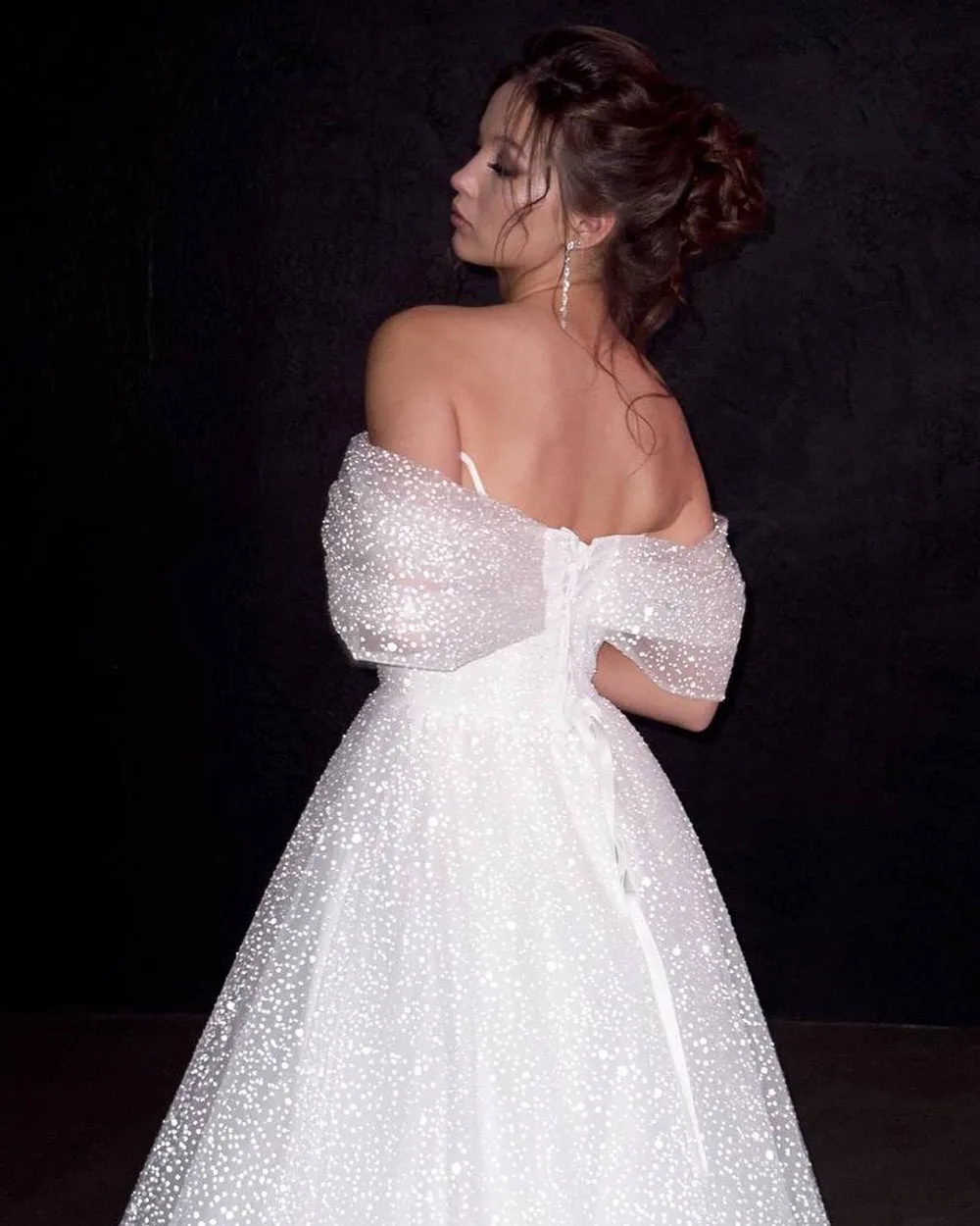 Glitter Sexy Off The Shoulder Wedding Dresses Sparkly Bridal Gowns Princess A-Line Dubai Pageant Sleeveless Long Bride Dress