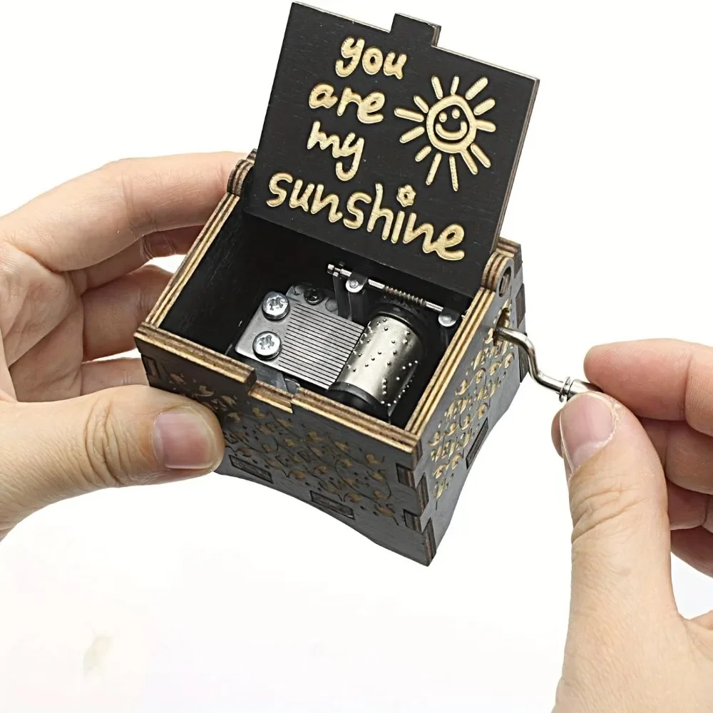 Music Box You Are My Sunshine Hand Crank Wood Engraved Musical Gift for Her Mom Birthday Valentine Christmas Keepsake