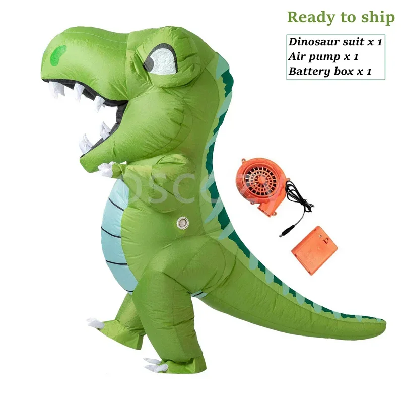 

Cartoon Inflatable Full Body Dinosaur Costume Family Party Funny Walkable Wearable Big Head Green Dinosaur Suit