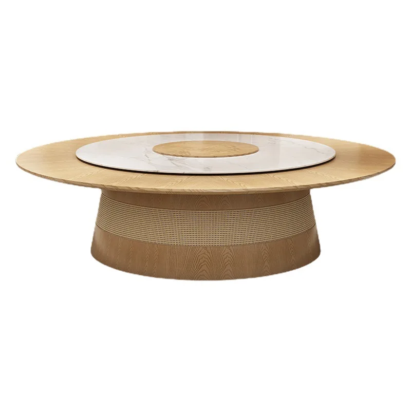 

Foshan furniture custom hotel restaurant electric dining table hotel table and chair combination box with turntable rock slab la
