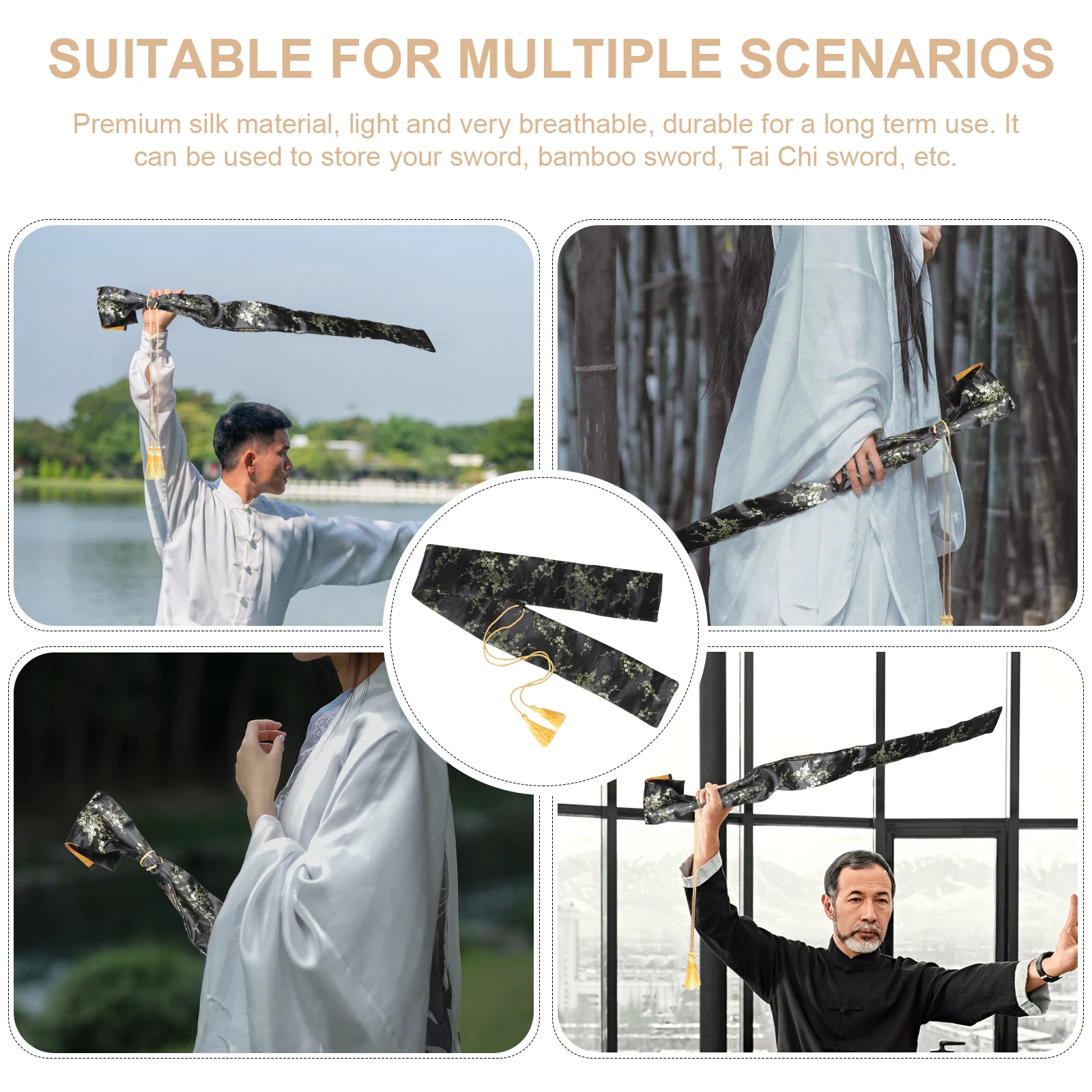 

Silk Sword Bag Protective Pouch Vintage Carrying Storage Japanese Martial Arts Case Durable Tassel Design Adjustable