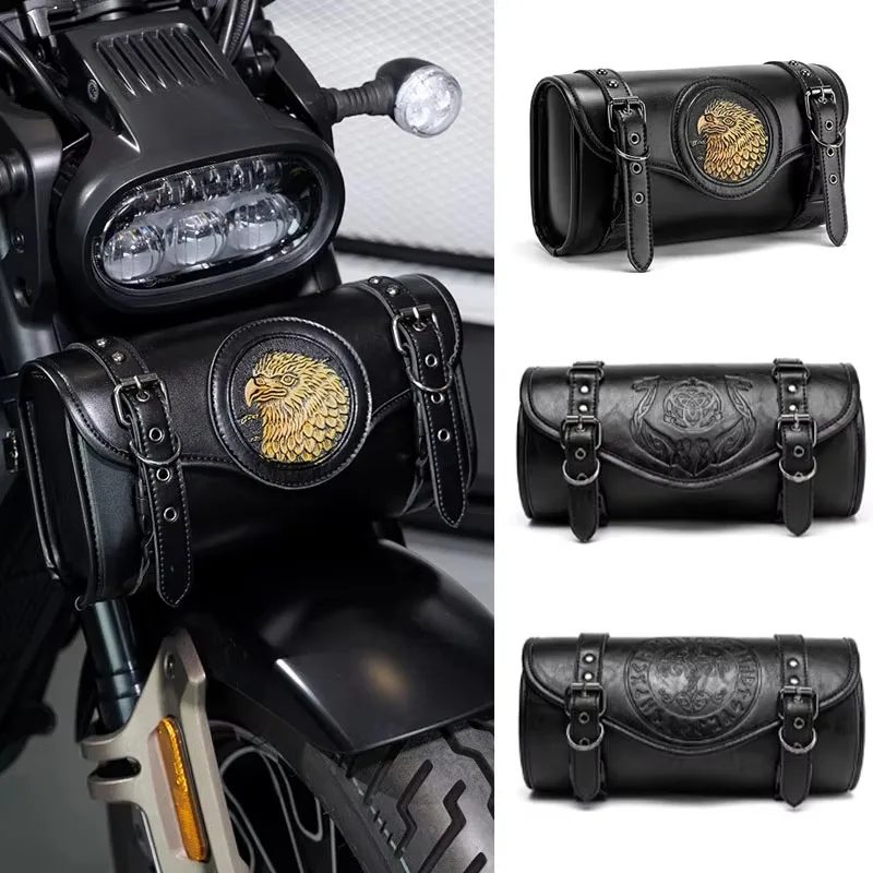 HOT Motorcycle Front Fork Retro Tool Bag Waterproof PU Leather Saddlebag for Storage Needs Daily Commute Handlebar Storage