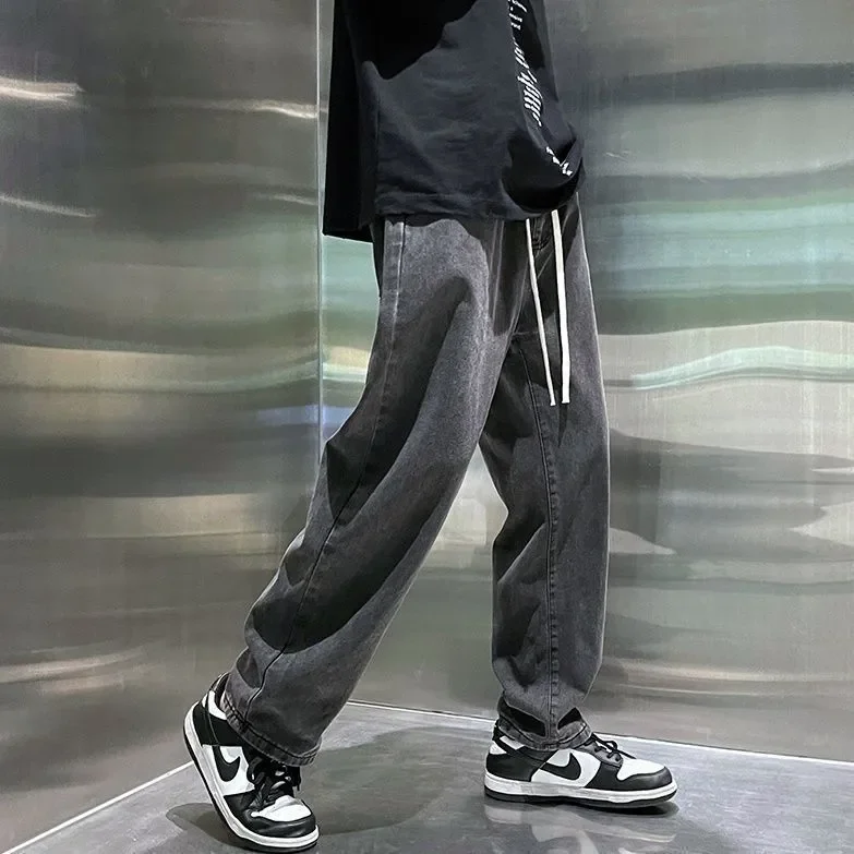 

Spring/Summer New Light Color Drawstring Pocket Men Jeans Thin Size Large Straight Tube Loose Trendy Brand Wide Leg Pants