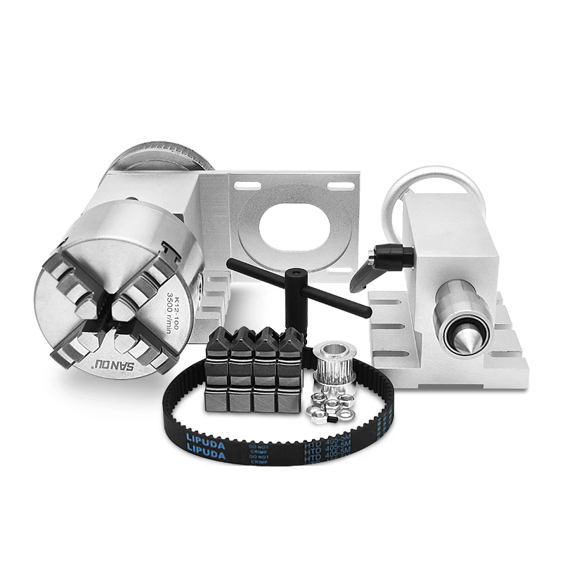 4th Rotary Axis kit：Nema 34 Closed loop motor 4.5N + Driver HBS860H + 4-Jaw Chuck K12-100mm (4:1) A aixs rotary axis + tailstock