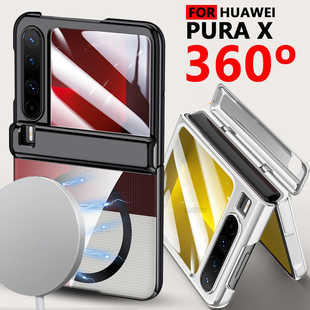 

Luxury Clear Case For Huawei Pura X 5G Magnetic Glass film Protection transparent Hard Plating Back Cover Capa