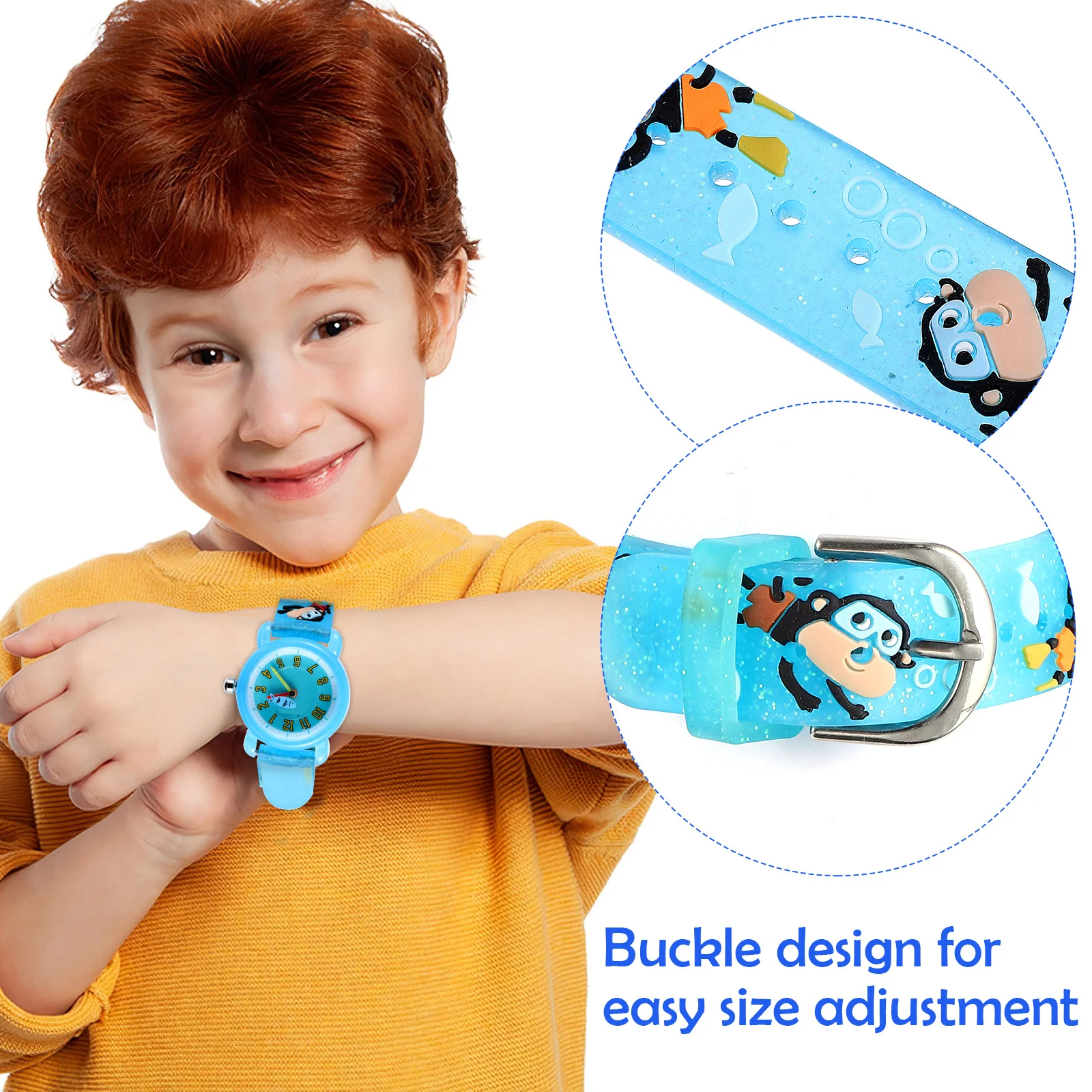 2 pcs Watches Cartoon Marine Theme Arabic Numeral Dial Comfortable Strap Adjustable Buckle Quartz Watch For