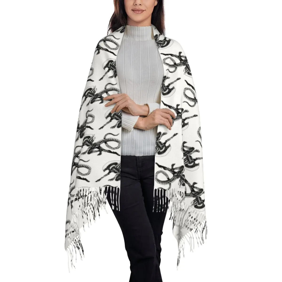 Xenomorph Alien Movie Scarf Tassel Scarves for Women Soft Warm Shawls and Wraps Large Fall Winter Shawl Wrap
