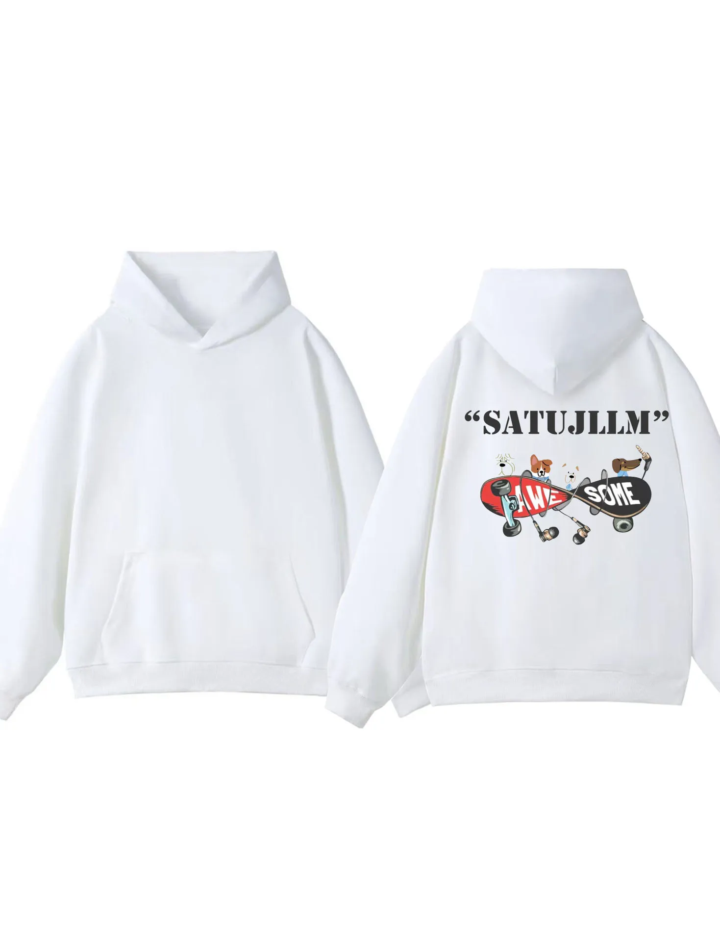 

Satujllm Белая толстовка с рисунком скейтборда для мужчин и женщин, модная повседневная уличная одежда, толстовка большого размера, арт-дизайн, 2025 г., модная
