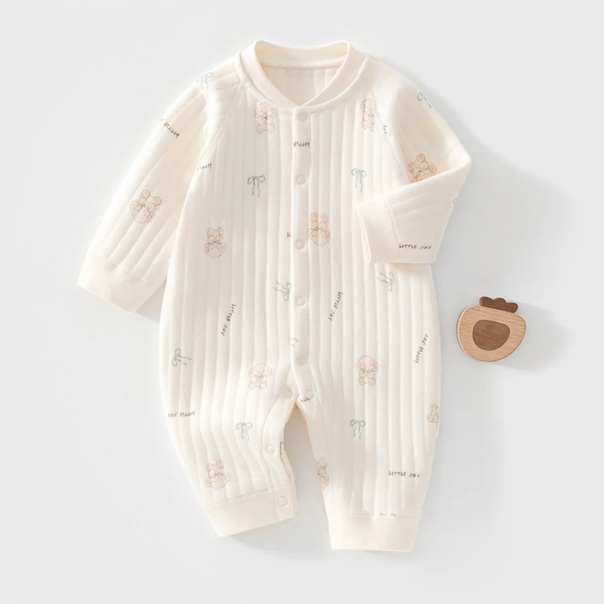 Newborn Baby Quilted Romper Soft Cotton Long Sleeve Onesie Cute Print Thermal Infant Pajamas 0-18M for Spring Autumn Unisex