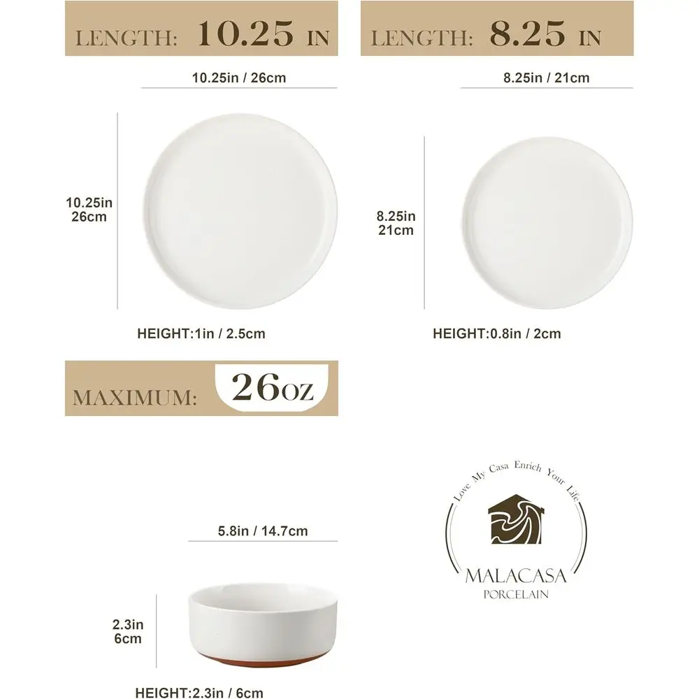 Modern Stoneware 12-Piece Dinnerware Set, Microwave & Dishwasher Safe, White TARA Series for 4