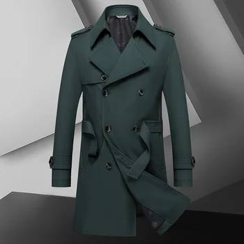 Men's Belted Double-Breasted Trench Coat 3 2024 Autumn New Men's Medium to Long Fashion Windbreaker Coat High Quality Double breasted British style Coat Series Belt Coat 3